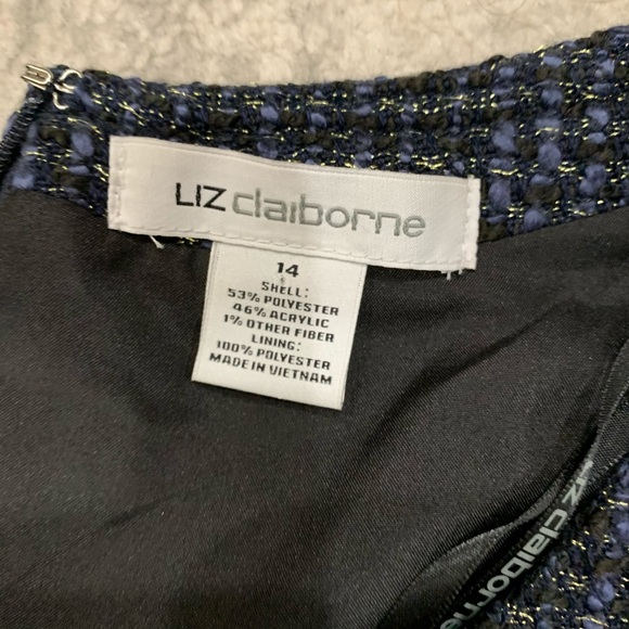 NWT Liz Claiborne blue gold tweed sleeveless dress - Picture 5 of 6